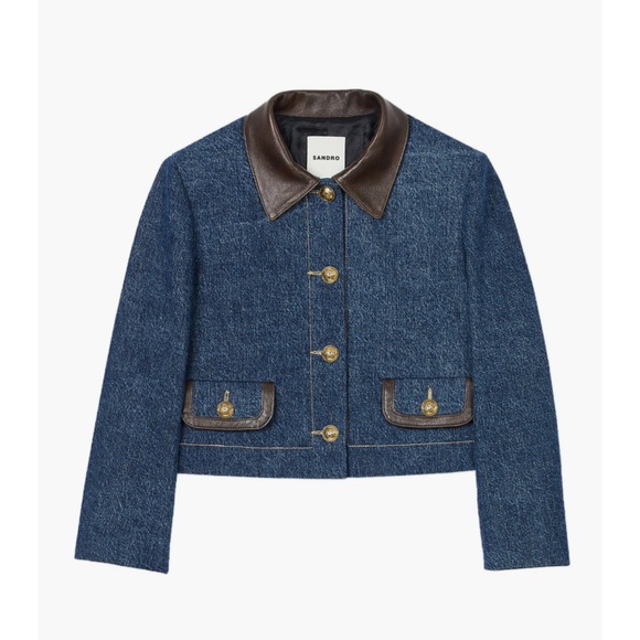 Sandro Denim Jacket with Leather Details